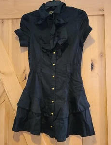 Vintage? Y2k Coogi Womens Size M Black Button down Goth Dress Ruffle Gold Button - Picture 1 of 17
