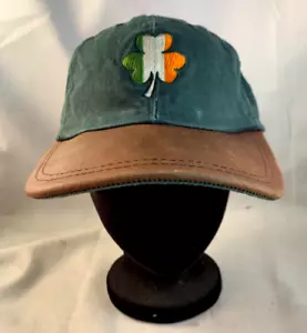 Aussie Caps Adjustable One-Size Leather Bill Shamrock Embroidered Hat - Picture 1 of 7
