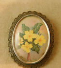 Vintage TLM England Silver Cameo Style Yellow Primrose Flower silver brooch