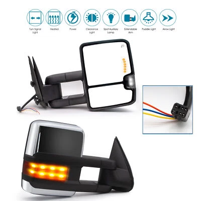 Pair Tow Mirrors Power Heated Signal Fits 2000-2002 Chevrolet Tahoe Chrome Cap - Image 1 of 4