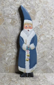 VTG Signed P. Wilson Hand Painted Wood Flat Folk Belsnickle Santa Claus 9" - Picture 1 of 6
