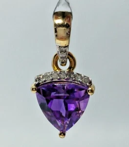 9CT GOLD AMETHYST & DIAMOND PENDANT 1.6 CTS NEW + TAGS AUTHENTICITY CERTIFICATE - Picture 1 of 23