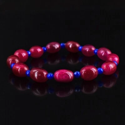 Pink Ruby & Blue Onyx 94.00 Cts Beautiful Beaded Stretchable Bracelet VK 34 E579 - Image 1 of 2