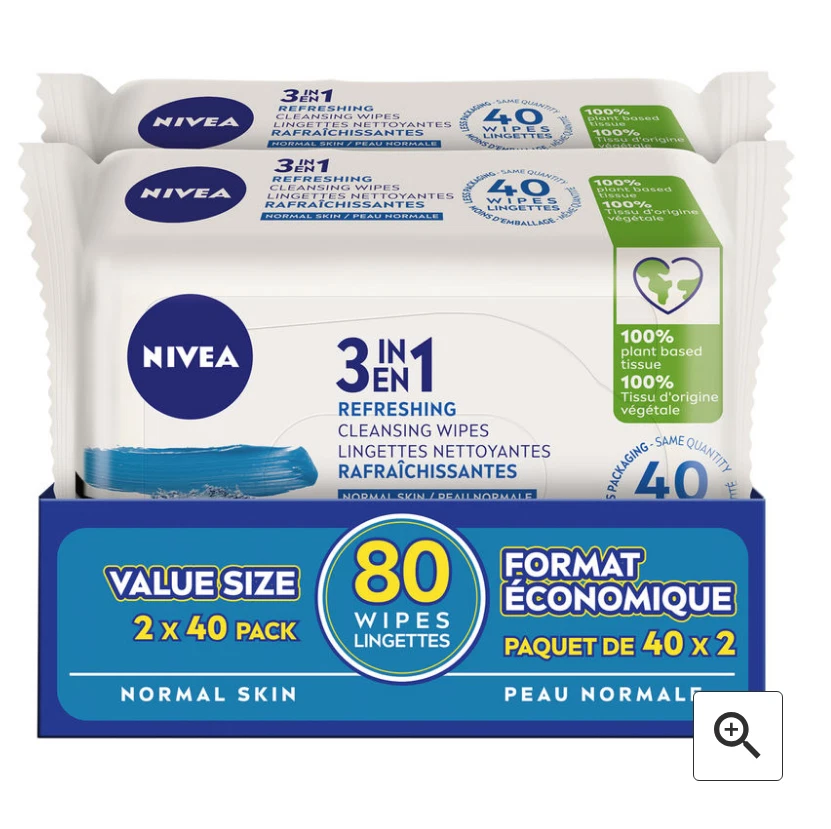 Nivea 3-IN-1 Biodegradable Normal Skin Cleansing Wipes Remove Makeup 80pcs NEW - Image 1 of 1