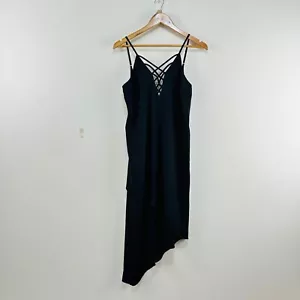 RRP $129 Guess Slip Dress Strappy Jet Black Ellia Asymmetrical 4 XS Occasion - Picture 1 of 21
