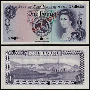 ISLE OF MAN 1 POUND PAUL (P29ds) QEII SPECIMEN PREFIX G- UNC - Picture 1 of 1