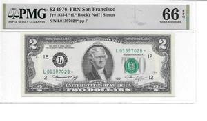 1976* San Francisco Star $2 FRN (L* Block) PMG 66 EPQ Gem Uncirculated - Picture 1 of 4