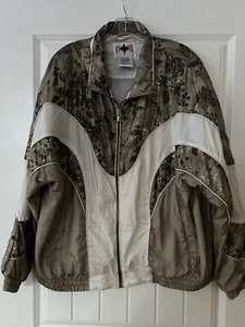 Vintage Active Frontier Gold Nylon Bomber Track Jacket Size XL Floral - Picture 1 of 6