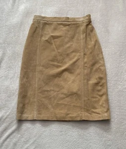 Falda De Colección Terry Lewis Clásica Lujos Para Mujer Línea A Tostada Gamuza Cuero Talla 12 - Imagen 1 de 11