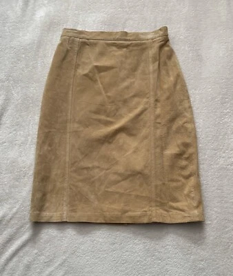 VTG Terry Lewis Classic Luxuries Women's A-line Tan Suede Leather Skirt Size 12 - Image 1 of 4