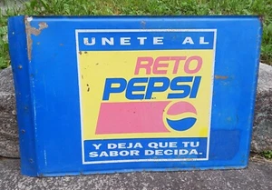 Vintage Metal Double Sided Flange Advertising Pepsi Sign In Spanish - Picture 1 of 6