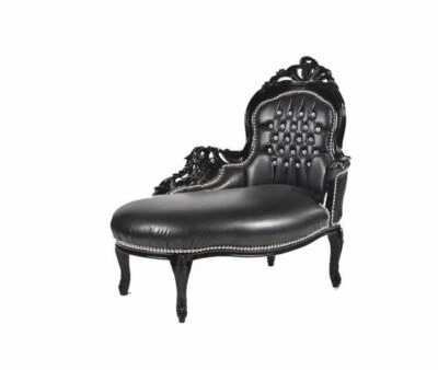 Dormeuse chaise longue in legno laccato nero con rivestimento eco-pelle nera - Immagine 1 di 4