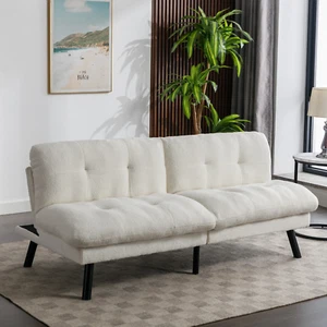 Modern Cream Boucle Futon Sofa Bed, 72" Upholstered Convertible Couch - Picture 1 of 11