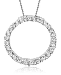 Eternity Circle Pendant Necklace I1 J 0.81 Ct Round Cut Diamond 14K White Gold - Picture 1 of 4