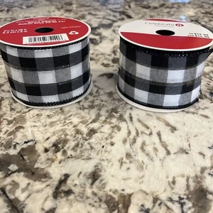 2 Celebrate It Black & White Plaid Wired Crafting Ribbon 2.5 inches x 20 ft. - Picture 1 of 9