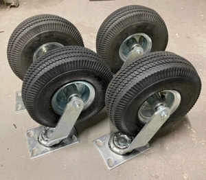 10DPN19SET 10 Inch Pneumatic Swivel Caster With Large Top Plate Set of 4 - Picture 1 of 2