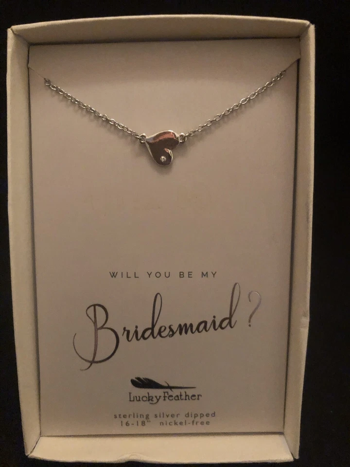 Lucky Feather Necklace Wedding - Will You Be My Bridesmaid? Heart Charm - Image 1 of 1
