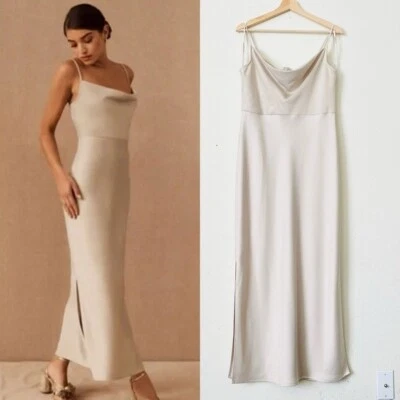 BHLDN SIZE 14 Anthropologie Champagne satin midi bridesmaid sleeveless dress - Image 1 of 4