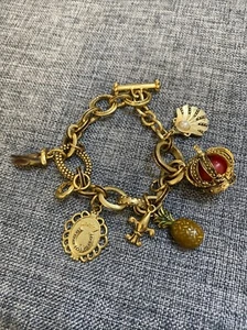Good Luck Lucky Charm Link Bracelet - Antique Brass - 7 charms - adjustable - Picture 1 of 5