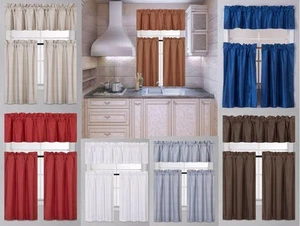 3-PC Blackout Insulated Kitchen Curtain Set Rod Pocket Light Blocking Drapes  K3 - Picture 1 of 79