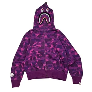 BAPE A Bathing Ape Shark Full Zip Hoodie Mens Size M Purple Camo WGM - Picture 1 of 10