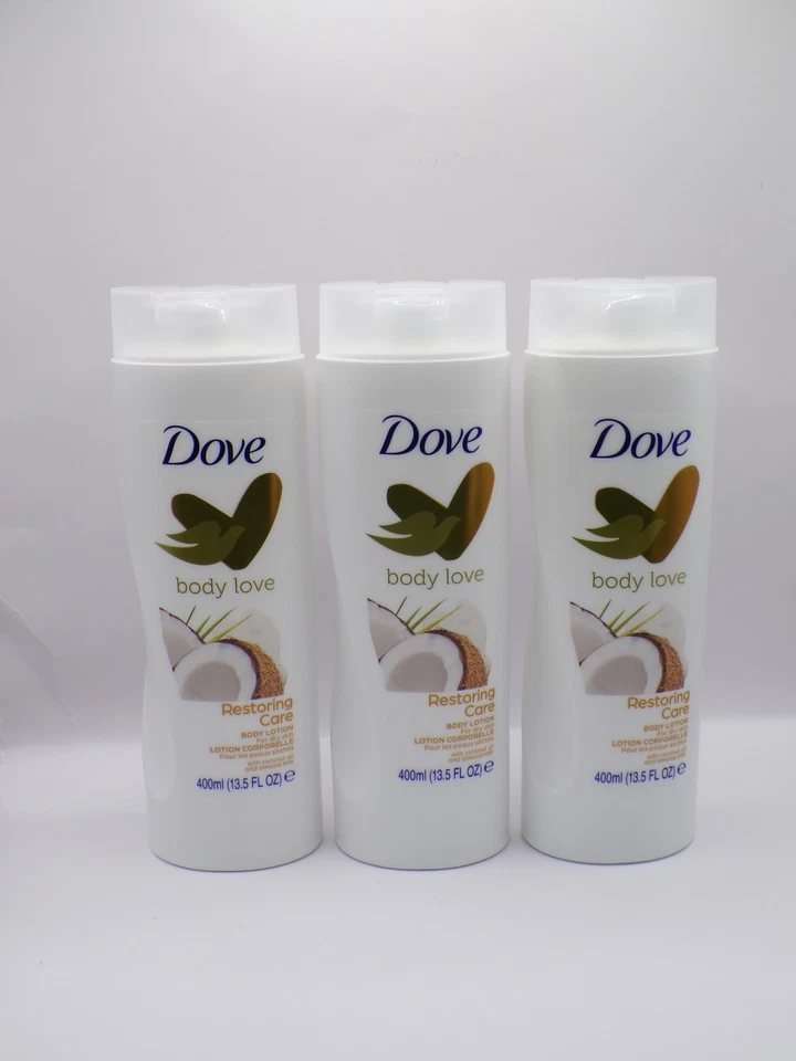 DOVE BODY LOTION RESTORING CARE, COCONUT WITH ALMOND MILK,  400 ML, PACK OF 3 - Image 1 of 4
