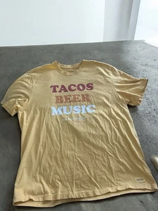 Life Is Good Crusher T-Shirt Donna XL GIALLO "Tacos Birra Musica" - Foto 1 di 6