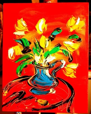 TULIPS   Modern Abstract   Original Oil Painting  IMPRESSIONIST wG6R - Image 1 of 4