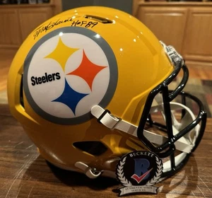 Casco Mel Blount firmato Steelers Gold Throwback taglia intera HOF 89 Beckett - Foto 1 di 11