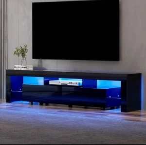 Artiss TV Cabinet Entertainment Unit Stand RGB LED Gloss Furniture 200cm Black - Picture 1 of 7