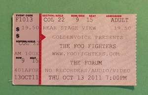 2012 Foo Fighters Konzert Ticket Stub 13.10.11 The Forum Los Angeles - Bild 1 von 2