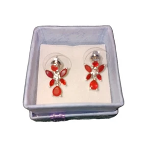 Earrings Rhodium Over Sterling Mexican Fire Opal, Moissanite Butterfly (940) - Picture 1 of 9