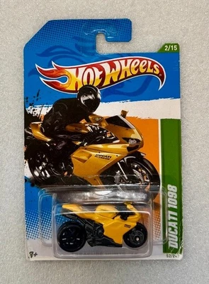 2012 Hot Wheels Treasure Hunt #2/15 Yellow Ducati 1098 & Motorcycle w/ Protector - Image 1 of 4