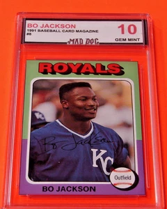 BO JACKSON****1991 BASEBALL Card MAG-----ROYALS---GEM Mint 10***Mad Dog GRADED - Bild 1 von 2