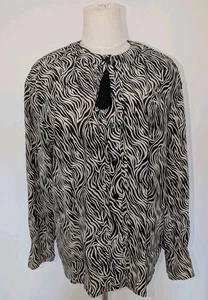 Women's Escada Vintage Animal Print Silk Collarless Button Down Long Sleeve... - Bild 1 von 8