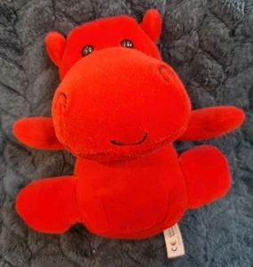 Mothercare 0348 Vintage Red Hippo Soft Toy Beanie 5" blue logo label - Picture 1 of 9