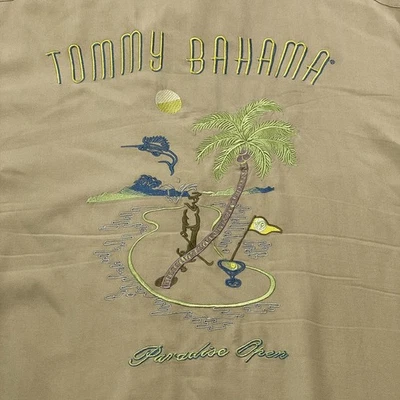 Tommy Bahama Shirt Mens 2XL Brown Paradise Open Embroidered Golf 100% Silk Camp - Image 1 of 4