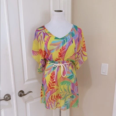 BECCA Costa Printed Bella Belted Floral Vibrant Chiffon Beach Cover Up Size XS - Image 1 of 4