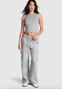 Pantalones de chándal cargo de pierna ancha de lana hiedra grises Victoria's Secret ROSADOS EN EXCELENTE ESTADO L para mujer - Imagen 1 de 8
