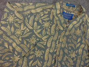 Pendleton Shirt Mens Large Gray Beige Floral Print Cotton Rayon Short Sleeve - Picture 1 of 8