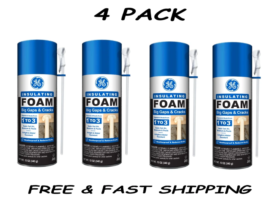 (4 упаковки) GE большие зазоры и трещины изоляционная пена, упаковка из 1, желтый 12 унций банка. - Изображение 1 из 1