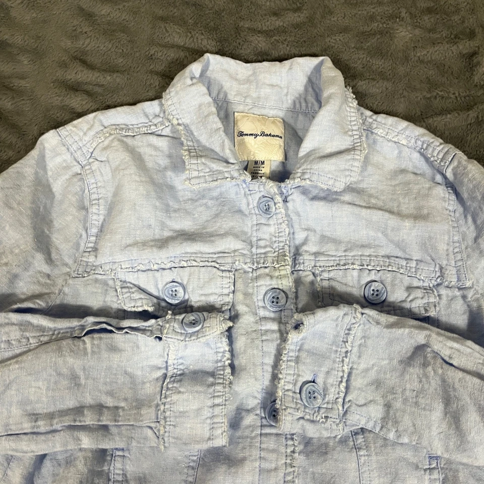 Tommy Bahama Linen Blend Button Front Denim Style Jacket Light Blue M - Image 1 of 4