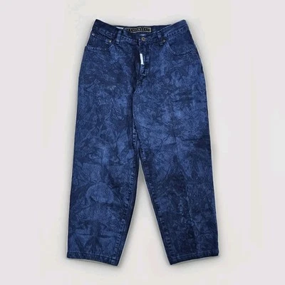复古 Z Cavaricci 牛仔裤女式 31x25 宽松锥形桶花卉扎染美国 — 第 1/4 张图片
