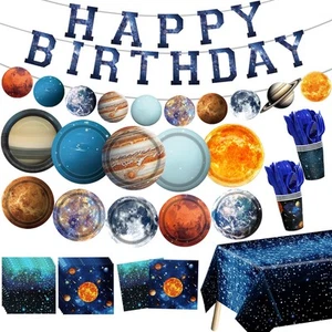 Space Theme Party Decorations 142Pcs Galaxy Planet Outer Space Disposable Pla... - Picture 1 of 7