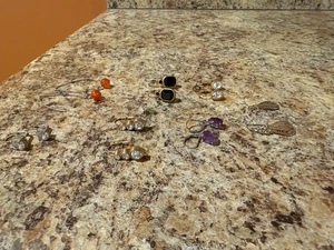 Vintage Lot of 7 Pair of Stud Earrings Goldtone Hearts Amber Posts Knots Fans - Picture 1 of 3