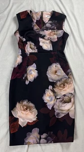Abito Calvin Klein donna 8 nero floreale tubino senza maniche elasticizzato cocktail - Foto 1 di 15