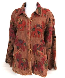 Orvis Women Size Medium Cotton Elephants Embroidery Jacket Patchwork Made India - Picture 1 of 7