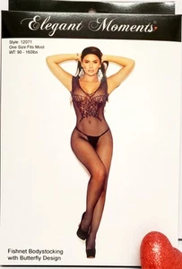 sexy ELEGANT MOMENTS fishnet BUTTERFLY crochless SLEEVELESS scoop BODYSTOCKING - Picture 1 of 6