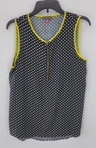 Vince Camuto Top Womens Medium Black White Polka Dot Sleeveless Yellow Contrast - Picture 1 of 7