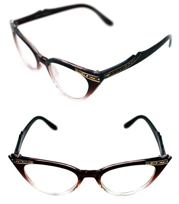 Gafas para mujer pequeñas ojos de gato vintage lentes transparentes marrón transparente pedrería años 50 Foto 1 de 4